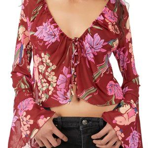 NWT-Free People Of Paradise Floral Bell Sleeve Chiffon Blouse